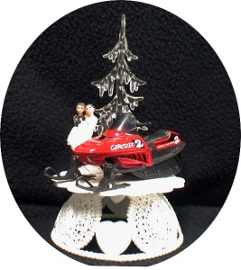 Winter Wonderland Sport Snowmobile Wedding Cake Topper Red Ice