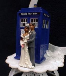 African-American Bride /& Groom Wedding Cake Topper w// DR WHO Doctor TARDIS black