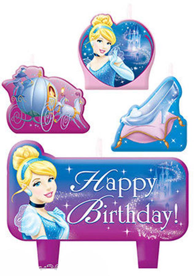 4pc ~ Birthday Party Supplies Decoration CINDERELLA SPARKLE MINI CANDLE SET