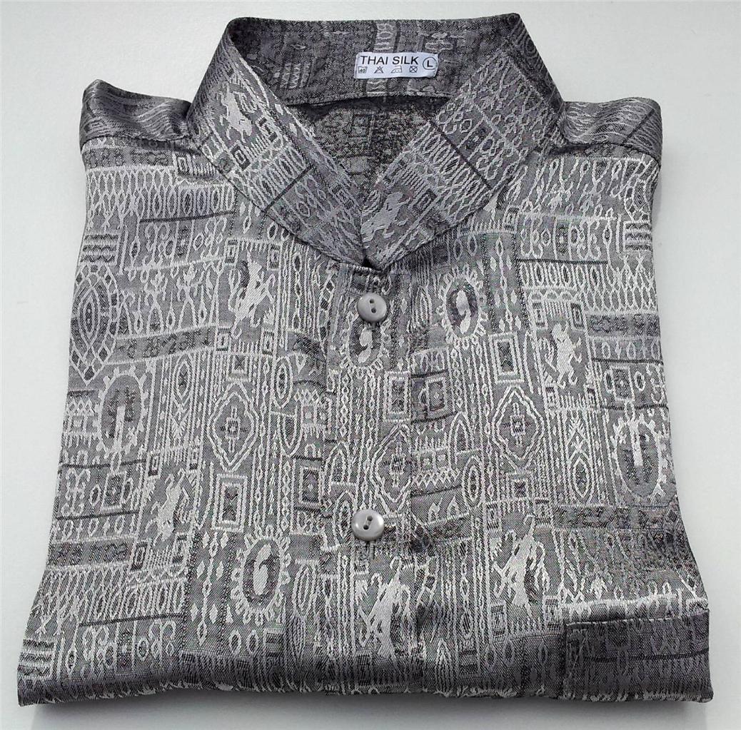 Mens Jacquard Weave Mandarin Collar Thai Silk Shirts / Short&Long ...