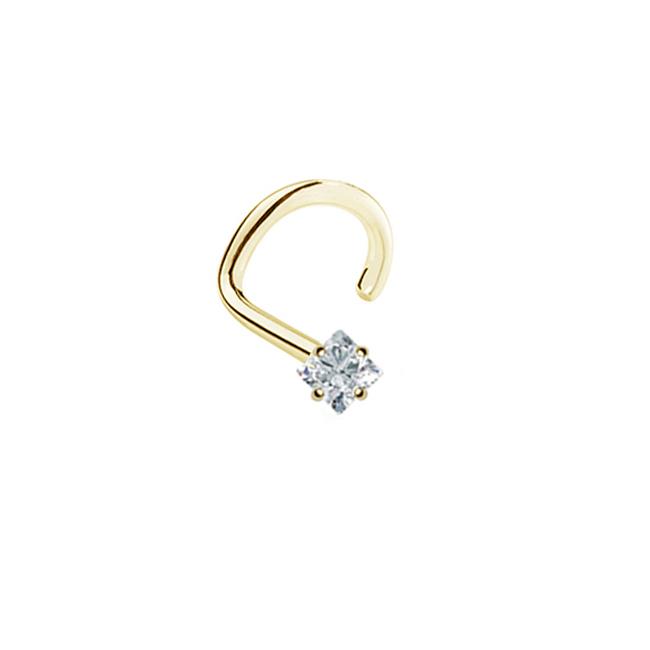 14KT Solid Yellow Gold Nose Ring Stud Screw L Bend 2mm Square CZ 20 ...