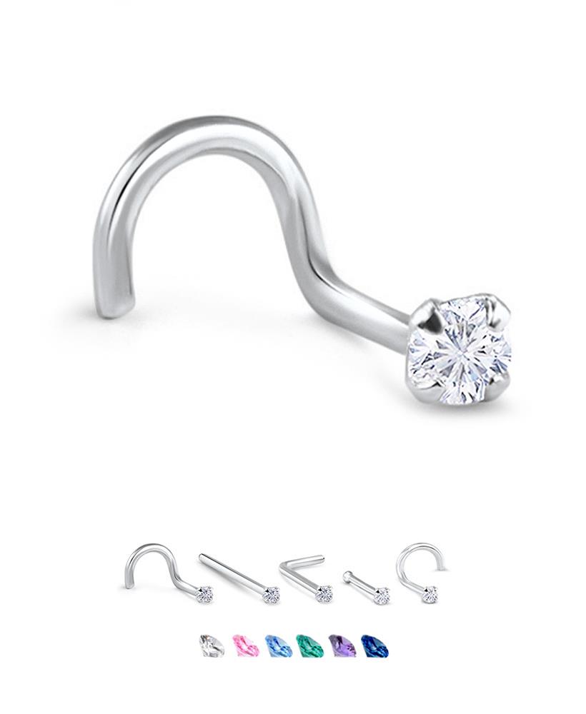 20G 3mm Clear Square Diamond CZ Nose Screw Studs Rings Piercing Jewelry Surgical Steel