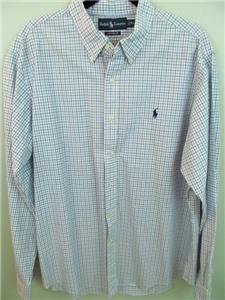 Ralph Lauren Custom Fit XL Shirt 51 Polo Blue Check L/Slvs Fast Free ...