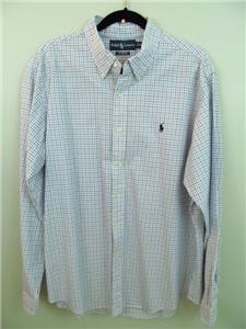 Ralph Lauren Custom Fit XL Shirt 51 Polo Blue Check L/Slvs Fast Free ...
