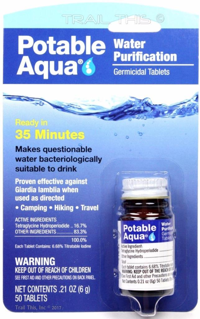 Potable Aqua Iodine Germicidal Water Purification 50Tablets Bottle