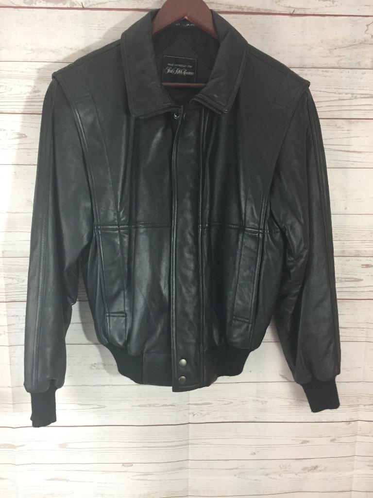 Men's Vintage Saks Fifth Avenue Black Leather Bomber Jacket Snap Zipper ...