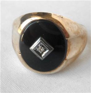 Mens Vintage B F Baden Foss 10k Gold Onyx Diamond Ring Inscribed Baden Foss 10k Gold Onyx Diamond Ring
