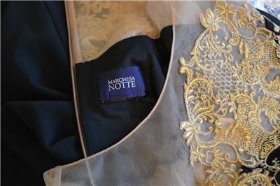 marchesa spring 2008 black and gold dress MARCHESA Spring/2009 L#3 GOLD SILK DRAPED DRESS with BLACK GHIFFON OVERLAY  EU 38 For Sale at 1stDibs