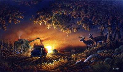 Terry Redlin Sunset Harvest Farming deer Art Print with