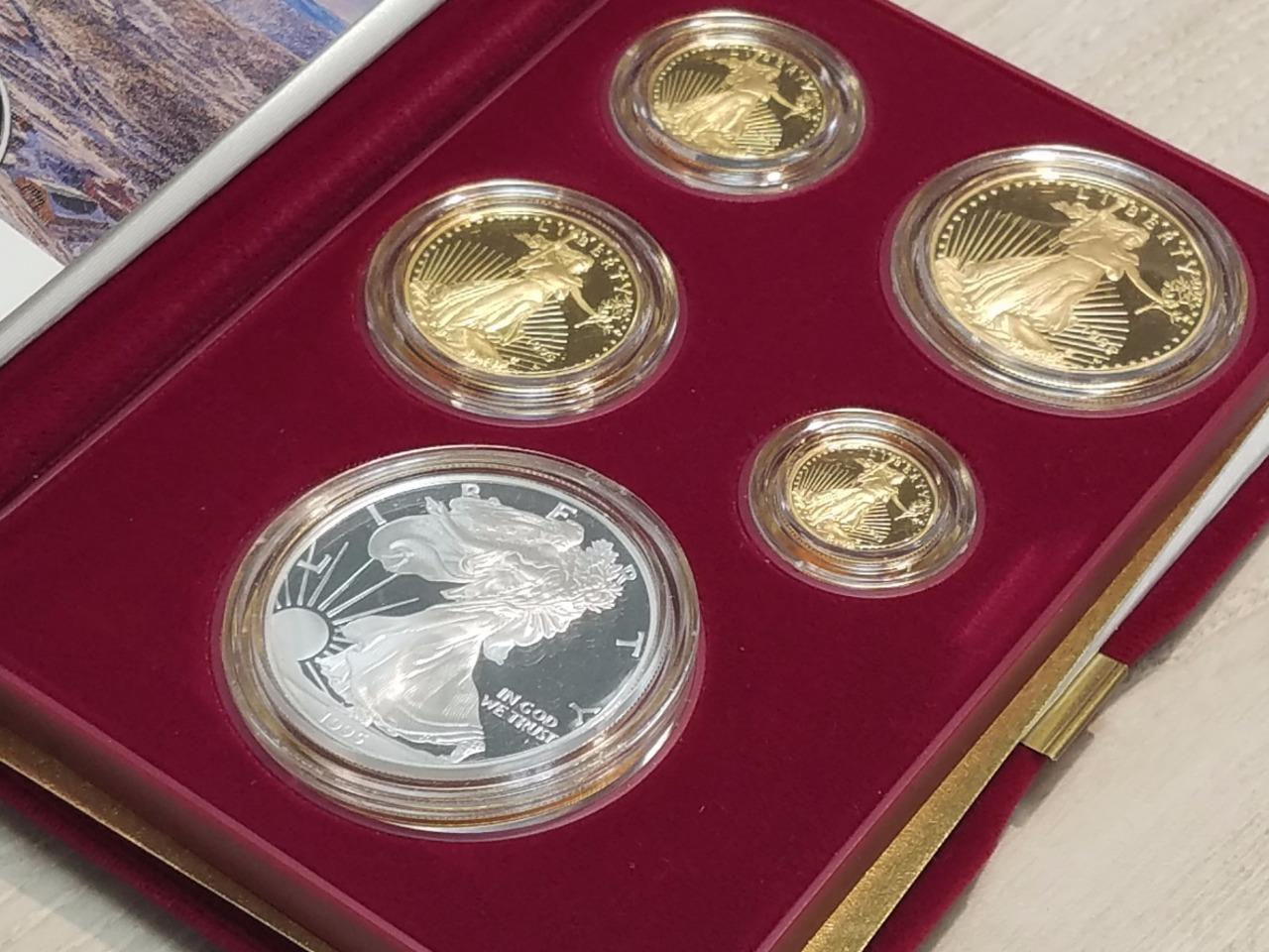 1995 W Proof Gold and Silver American Eagles 10th Anniversary 5 Coin