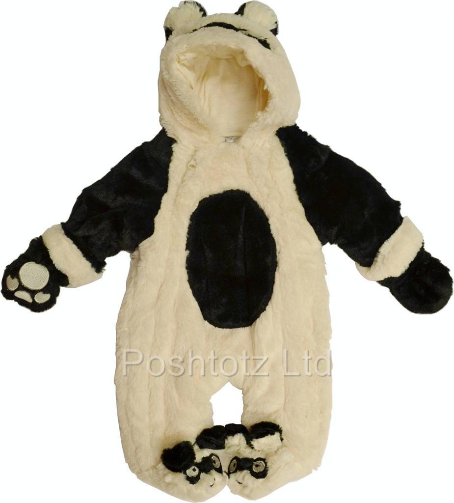babies supersoft & cosy hooded panda winter snow suit 0-3, 3-6
