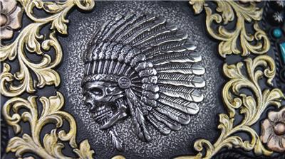 Nocona Western Buckle Indian Chief Skull Floral Scroll  display picture 3