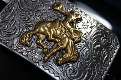 専用オーダー Nocona Youth Bucking Horse Rider Silver and Gold Tone Belt Buckle