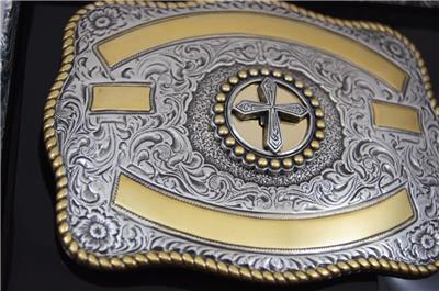 Crumrine Western Rectangle Cross Silver ribbon belt buckle 3807045