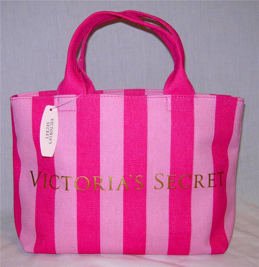 Victoria's Secret Pink Stripe Signature Canvas Bucket Tote Purse ...