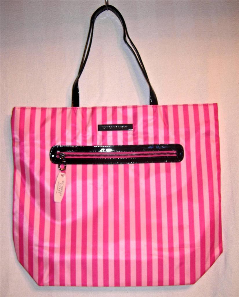 Victoria's Secret Pink Stripe Microfiber Leather Tote Handbag Bag Purse ...