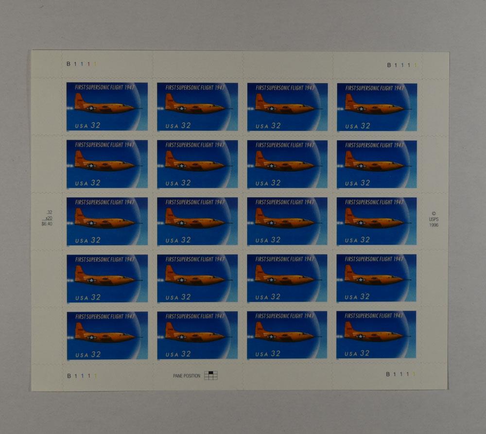 US SCOTT 3173 FIRST SUPERSONIC FLIGHT PANE OF 20 STAMPS 32 CENT FACE MNH - Picture 1 of 1