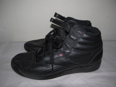 Vintage Reebok Black Leather High Top Straps tennis shoes womens size 7 ...