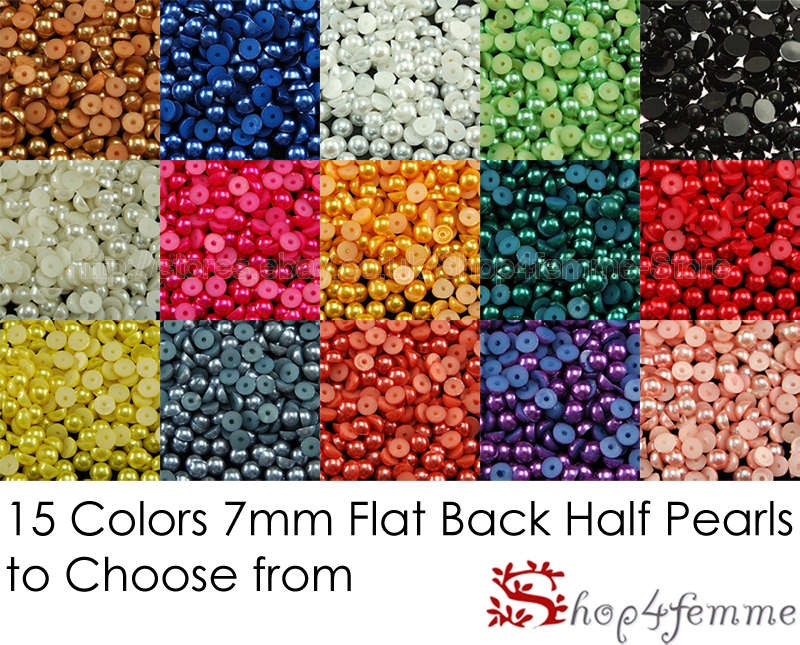Selection of 7mm Half Pearl Beads Flat Back - 15 Colors to choose from ...