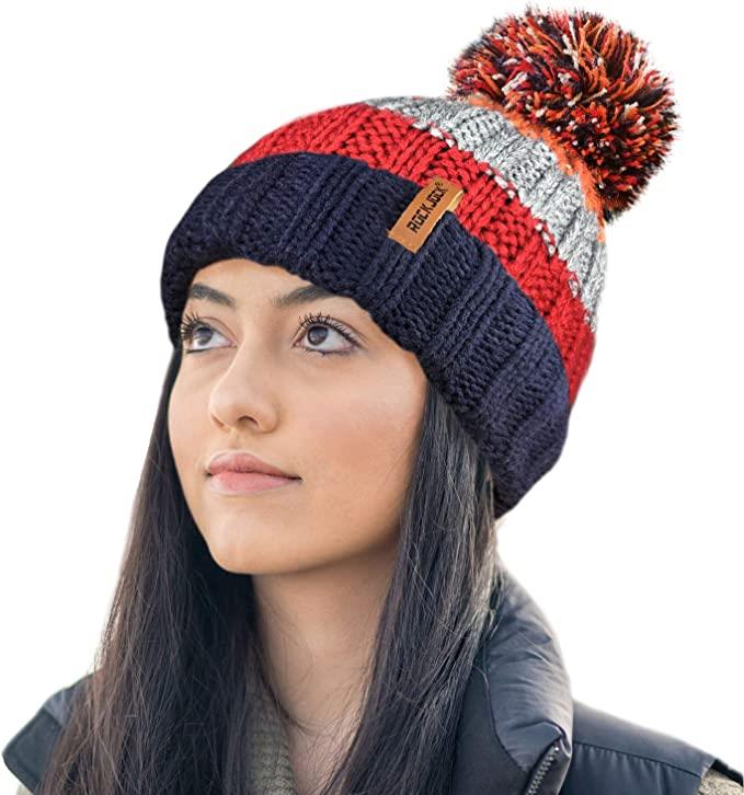 New RockJock Striped Thermal lined Bobble Hat pom pom woolen wooly - Picture 7 of 13