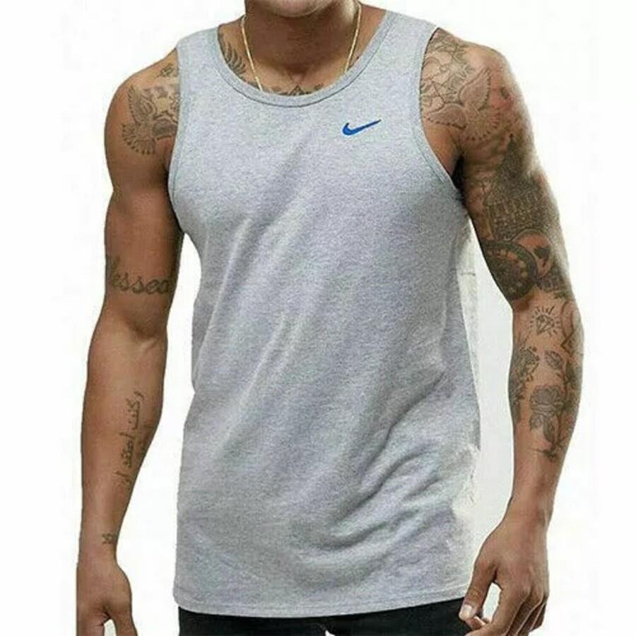 Nike Swoosh logo Mens tank Top Sz 2XL Black Navy Grey sport gym singlet vest - Picture 4 of 4
