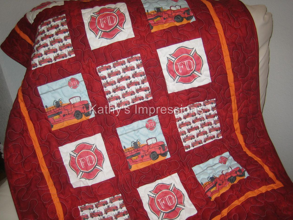 FIRE TRUCK Fabric Quilt Square Repeat Firemen Firefighter Rescue