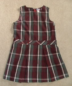New! Girls Burgundy Maroon Gray PLAID JUMPER School Uniform 12 1/2