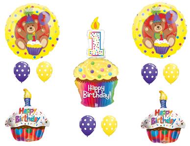 Teddy Bear Cupcake 1st Birthday Party Balloons Decoration Supplies