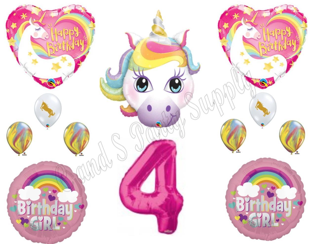 4th Rainbow Unicorn Happy Birthday Party Balloons Decoration Pink