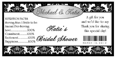 30 BLACK DAMASK BRIDAL SHOWER WATER BOTTLE LABELS Waterproof ink | eBay