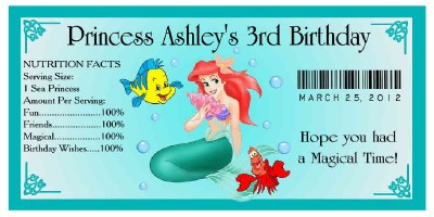 20 LITTLE MERMAID ARIEL BIRTHDAY ~ WATER BOTTLE LABELS | eBay