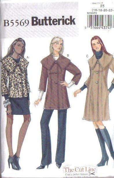 OOP Butterick Sewing Pattern Coats Dress Misses Plus Size 16 18 20 22 ...