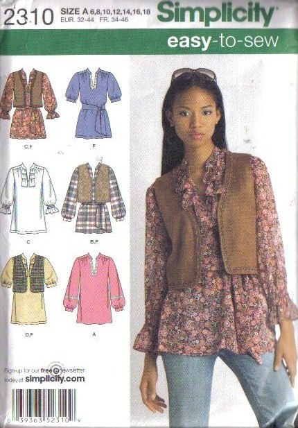 OOP Simplicity Sewing Pattern Misses Tops Blouses Tunics Plus Size Full ...