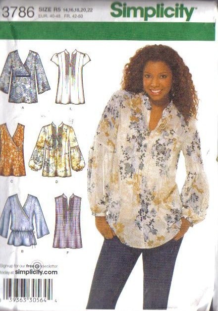 OOP Simplicity Sewing Pattern Misses Tops Blouses Tunics Plus Size Full ...