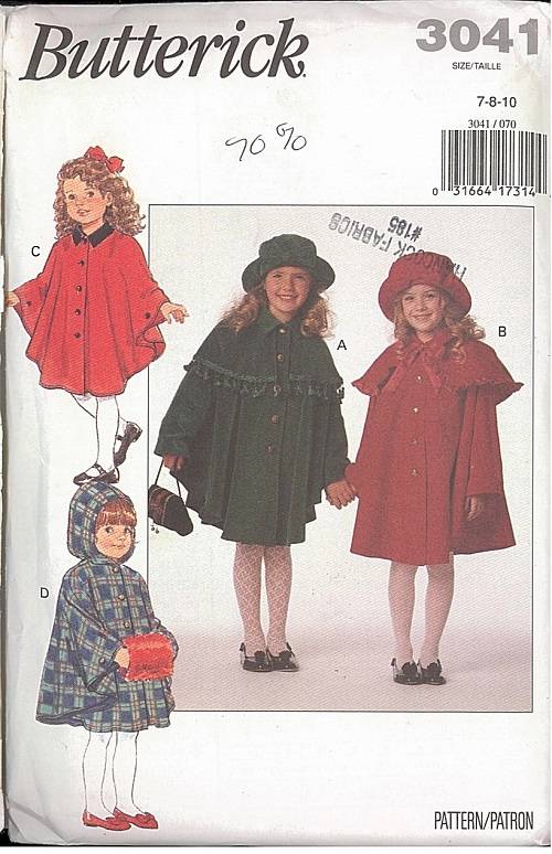 Butterick Sewing Pattern Childrens Outerwear Coats Capes Girls Boys U ...