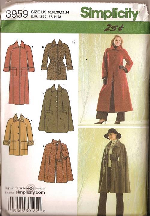 Simplicity Sewing Pattern Coats Jackets Misses Winter Outerwear You ...