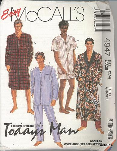 Mens Sleepwear Pajamas Nightshirt Robe McCalls Sewing Pattern Fathers ...