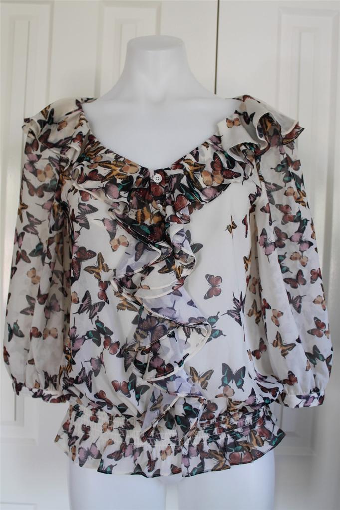 TED BAKER Butterfly Print Blouse Top 2/ 10 | eBay