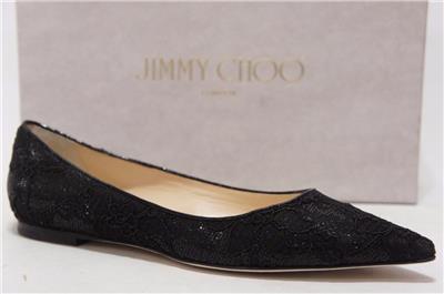 JIMMY CHOO ALINA BLACK LACE POINTY TOE FLAT SHOES 37/6.5