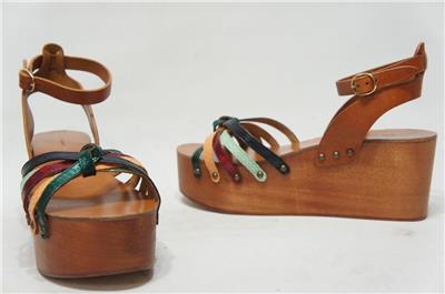 ISABEL MARANT MUILTI-COLOR LEATHER ZIA WEDGE SANDALS SHOES