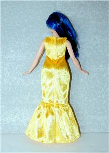 Long Dress Curvy Barbie Fashionista doll clothes TKCT handmade Yellow Sparkle
