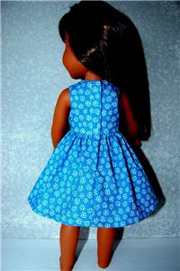 Dress for 14.5/" Wellie Wishers Doll Clothes TKCT handmade turquoise flowers