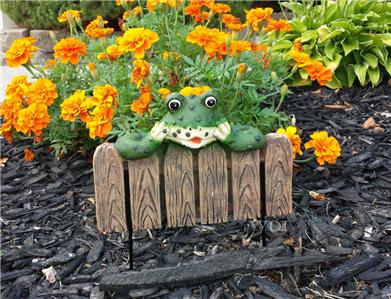 Frog Fence Peek a Boo Sculpture Metal Ground Stake Yard Garden Flower ...