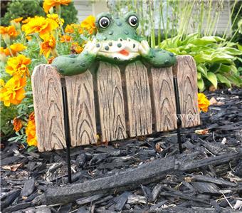 Frog Fence Peek a Boo Sculpture Metal Ground Stake Yard Garden Flower ...