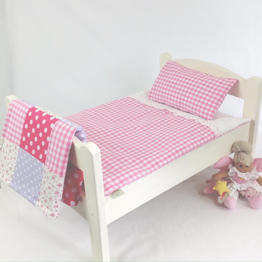 Pink Gingham Dolls Pram Cot Bedding Set Duvet Pillow Set