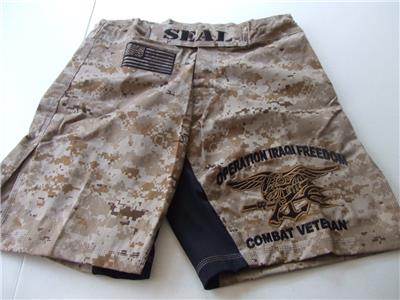 US NAVY SEAL OEF DESERT CAMO COMBATANT MMA PT STREET FIGHT BOARD SHORTS S-5XL