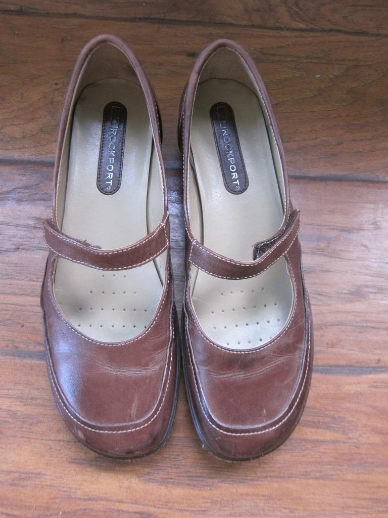 Rockport womens brown leather mary jane ballet flats low wedge 10 M ...