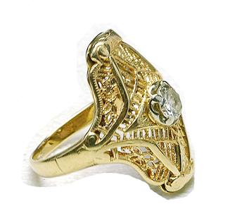 Antique filigree 14k Yellow Gold & Diamond Dinner ring | eBay