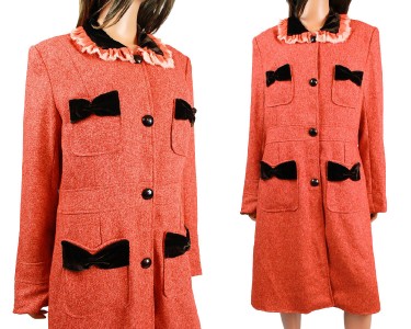 princess trench coat m l rust reddish orange cotton tweed brown