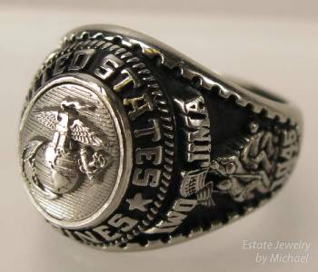 US Marines USMC Iwo Jima 1945 Tun Tavern 1775 Silvertone Men's Ring ...